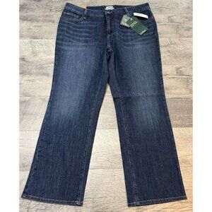LL Bean Favorite‎ Fit Jeans Womens 16 Petite Blue Denim Straight Fit Stretch NEW
